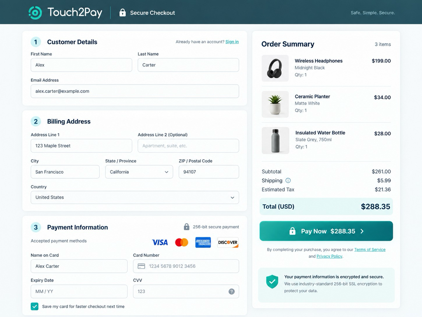 Touch2Pay online checkout illustration